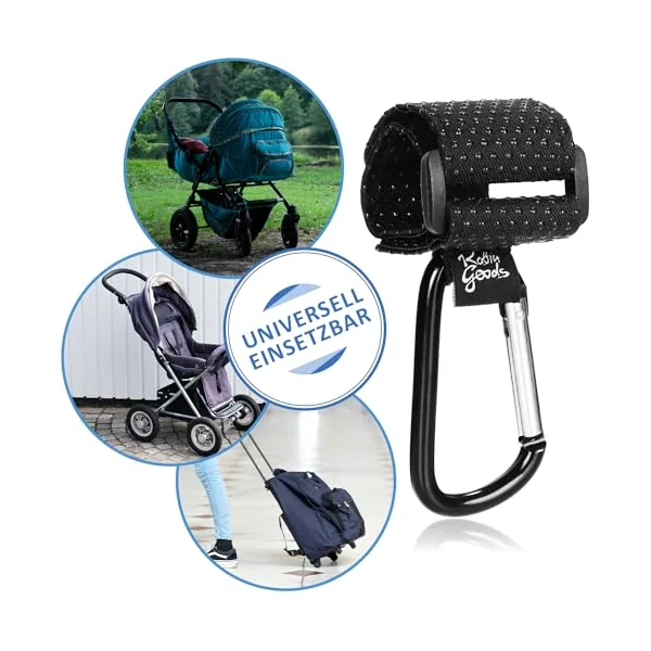 4x pram hooks with non-slip rubber knobs for diaper bags - pram bag holder - carabiner - pram carabiner - bag hook (4 pieces)