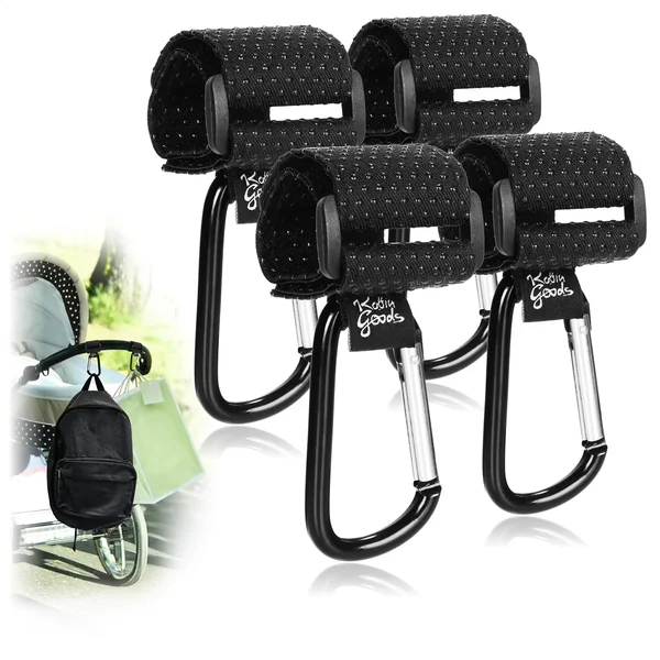 4x pram hooks with non-slip rubber knobs for diaper bags - pram bag holder - carabiner - pram carabiner - bag hook (4 pieces)