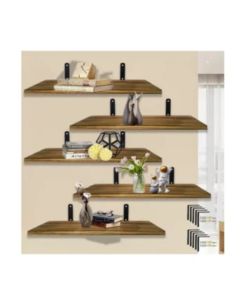 5 Pack Rustic Wooden Floating Wall Shelves - Storage & Display Solution