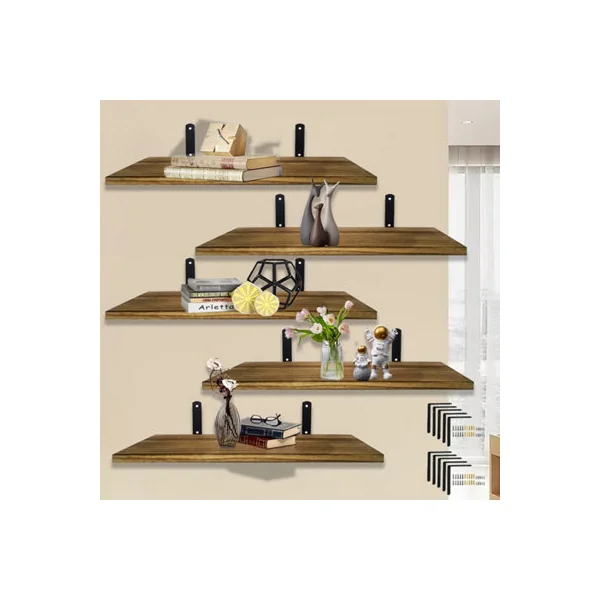 5 Pack Rustic Wooden Floating Wall Shelves - Storage & Display Solution