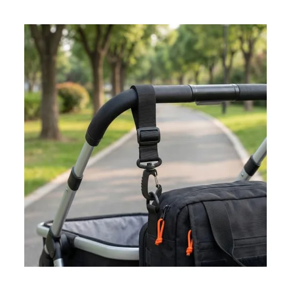 5pcs Stroller Hooks for Bags, Purse and Diaper Bag Hanger for Stroller, Buggy Organizer Hanger with 360° Rotating Hook Loop Strap Fit Pram Walker Shopping Cart