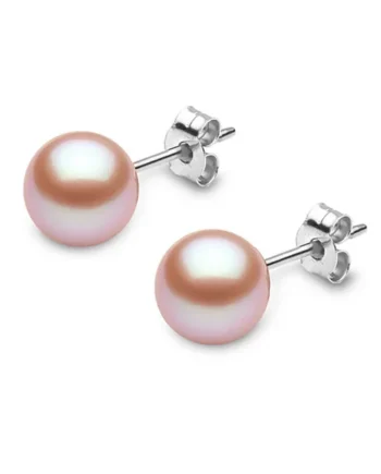 6.5-7mm Cultured Freshwater Peach Pearl Stud Earrings, 18ct White Gold