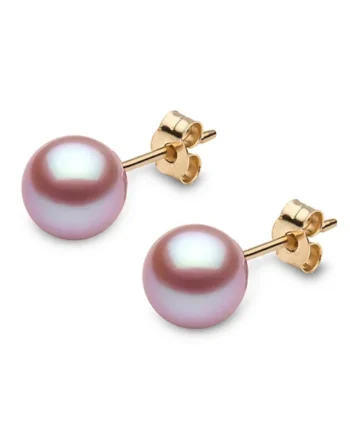 6.5-7mm Cultured Freshwater Pink Pearl Stud Earrings, 18ct Yellow Gold