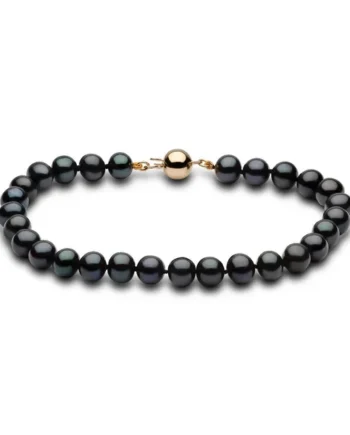 6-6.5mm Cultured Freshwater Black Pearl Bracelet, 18ct Yellow Gold
