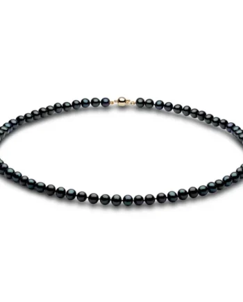 6-6.5mm Cultured Freshwater Black Pearl Necklace, 18ct Yellow Gold