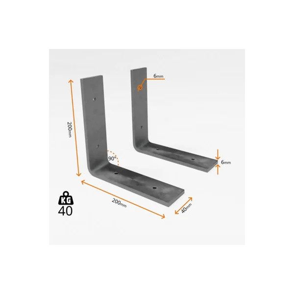 6 Shelf Brackets Pcs Heavy Duty Industrial Steel for Wall Mounted DIY Floating(Raw Steel, 200x200mm)