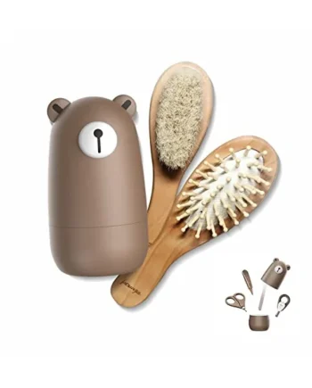 6-in-1 Baby Grooming Set, Natural Wooden Hairbrush and Comb, Nail Clippers,Nail Scissors, Nail File and Tweezers for Kids and Newborns in Nice Gift Box
