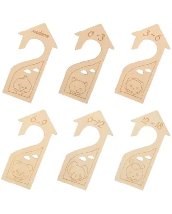 6pcs Wooden Wardrobe Divider for Clothes Organisation with Beige Cartoon Design, Closet Size Dividers for Baby Clothes Nursery Storage and Age Sorting