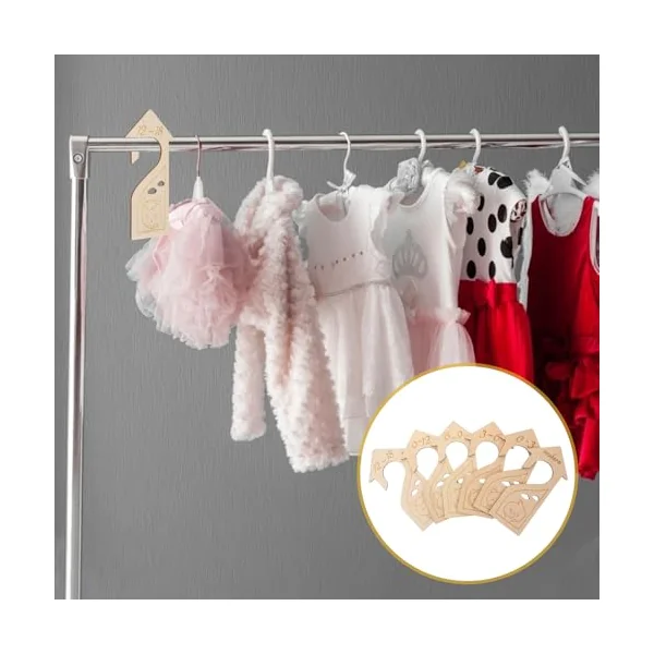 6pcs Wooden Wardrobe Divider for Clothes Organisation with Beige Cartoon Design, Closet Size Dividers for Baby Clothes Nursery Storage and Age Sorting