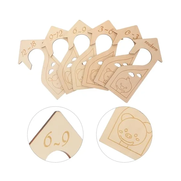 6pcs Wooden Wardrobe Divider for Clothes Organisation with Beige Cartoon Design, Closet Size Dividers for Baby Clothes Nursery Storage and Age Sorting