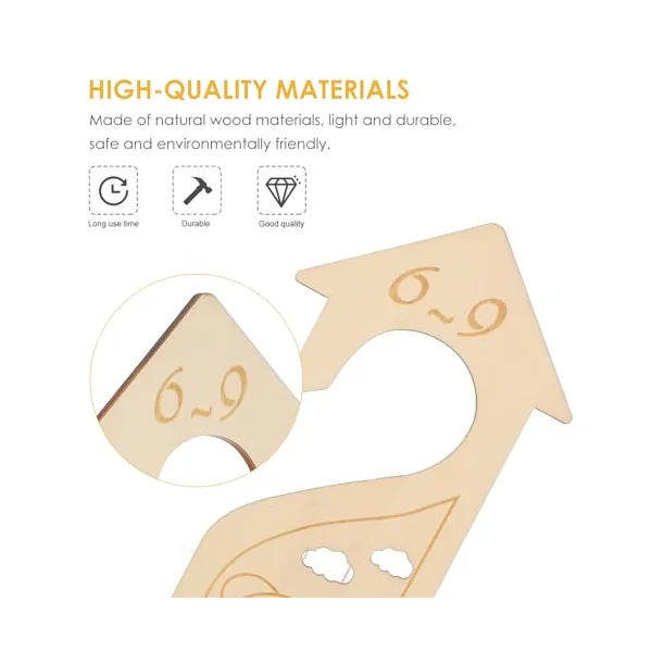 6pcs Wooden Wardrobe Divider for Clothes Organisation with Beige Cartoon Design, Closet Size Dividers for Baby Clothes Nursery Storage and Age Sorting