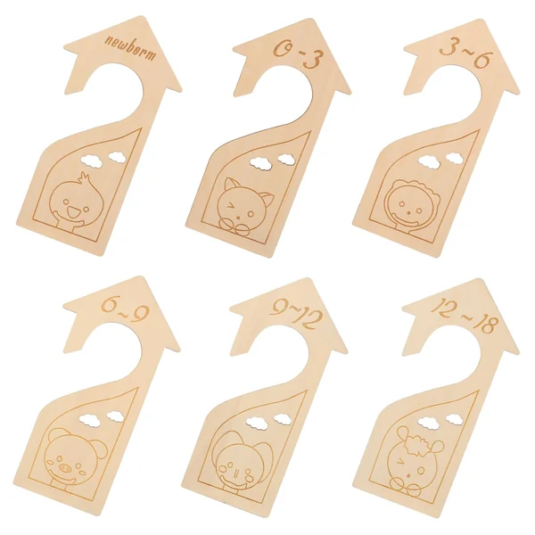 6pcs Wooden Wardrobe Divider for Clothes Organisation with Beige Cartoon Design, Closet Size Dividers for Baby Clothes Nursery Storage and Age Sorting