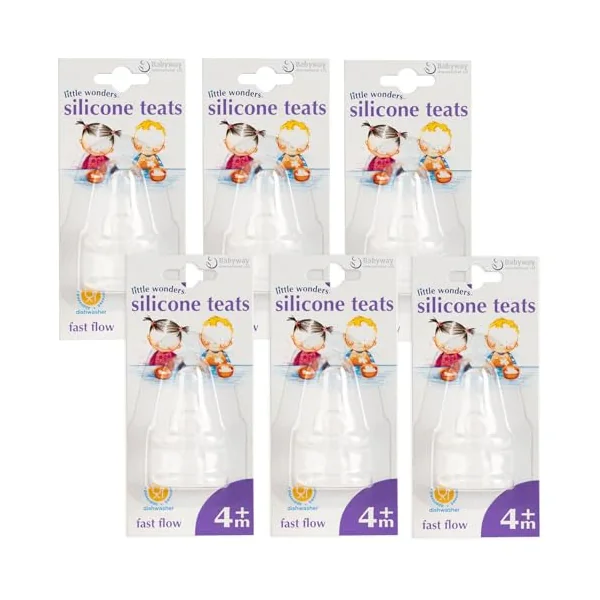 6X 2-Pack Babyway Little Wonders Silicone Standard Neck Fast Flow Teats (12 teats Total)