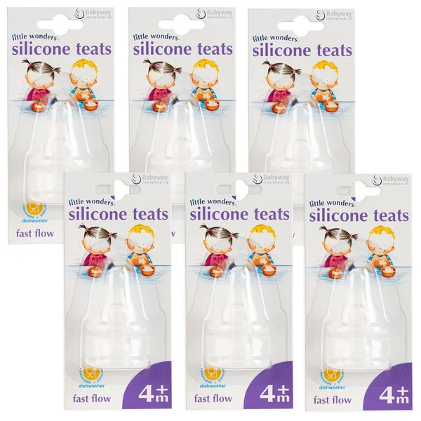 6X 2-Pack Babyway Little Wonders Silicone Standard Neck Fast Flow Teats (12 teats Total)