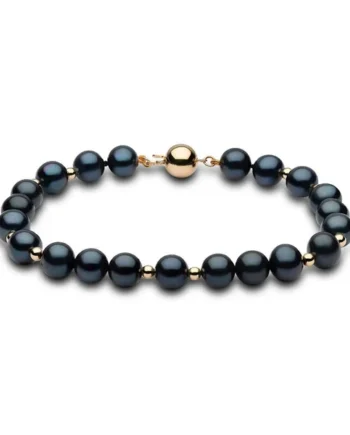 7.5-8mm Cultured Freshwater Black Pearl and Gold Bead Bracelet, 18ct Yellow Gold