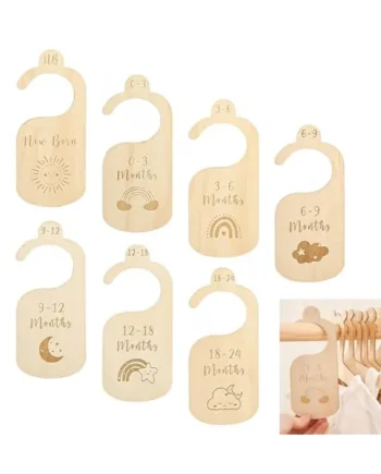 7 PCS Baby Wardrobe Dividers, Cartoon Baby Clothes Storage, Wood Safe Wardrobe Separators from Newborn to 24 Months, Baby Products, Wardrobe Organizers for Infant Newborn Boys & Girls