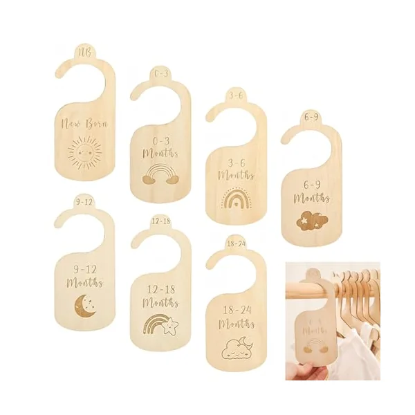 7 PCS Baby Wardrobe Dividers, Cartoon Baby Clothes Storage, Wood Safe Wardrobe Separators from Newborn to 24 Months, Baby Products, Wardrobe Organizers for Infant Newborn Boys & Girls