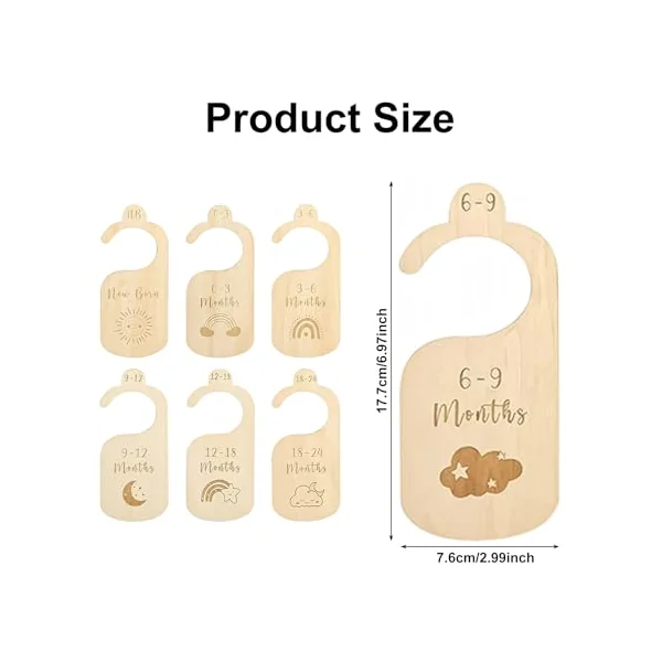 7 PCS Baby Wardrobe Dividers, Cartoon Baby Clothes Storage, Wood Safe Wardrobe Separators from Newborn to 24 Months, Baby Products, Wardrobe Organizers for Infant Newborn Boys & Girls