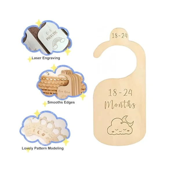 7 PCS Baby Wardrobe Dividers, Cartoon Baby Clothes Storage, Wood Safe Wardrobe Separators from Newborn to 24 Months, Baby Products, Wardrobe Organizers for Infant Newborn Boys & Girls