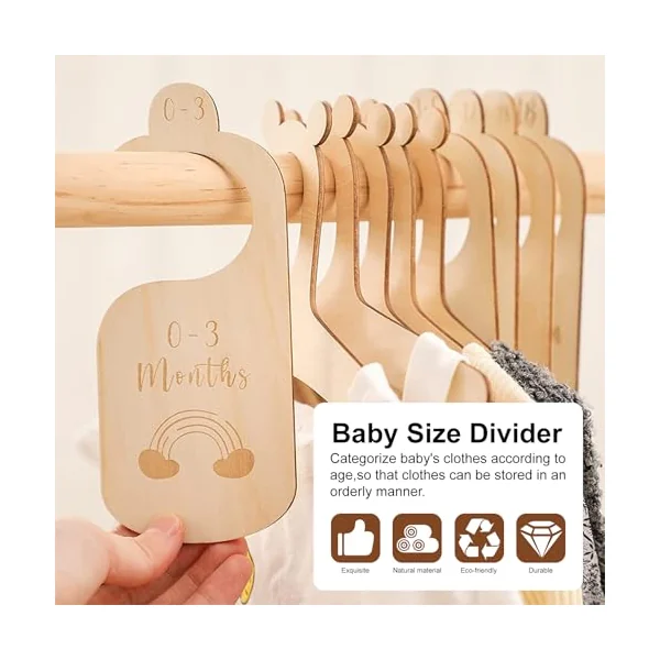 7 PCS Baby Wardrobe Dividers, Cartoon Baby Clothes Storage, Wood Safe Wardrobe Separators from Newborn to 24 Months, Baby Products, Wardrobe Organizers for Infant Newborn Boys & Girls
