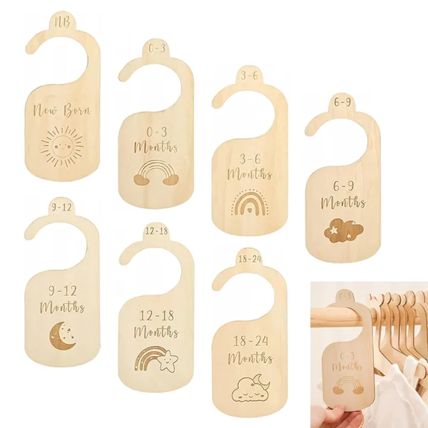 7 PCS Baby Wardrobe Dividers, Cartoon Baby Clothes Storage, Wood Safe Wardrobe Separators from Newborn to 24 Months, Baby Products, Wardrobe Organizers for Infant Newborn Boys & Girls