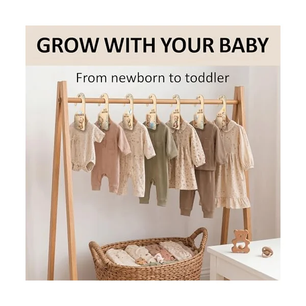 7 PCS Bear Closet Dividers for Baby Clothes, Wooden Rustic Nursery Wardrobe Organizer with Double-Sided Size Labels for Newborn to 24 Months, Woodland Baby Room Decor