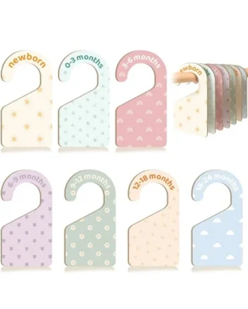 7 PCS Boho Closet Dividers for Baby Clothes, Double-Sided Pastel Nursery Wardrobe Organizer with Size Labels for Newborn to 24 Months, Neutral Baby Room Decor Accessories