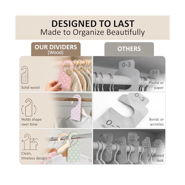 7 PCS Boho Closet Dividers for Baby Clothes, Double-Sided Pastel Nursery Wardrobe Organizer with Size Labels for Newborn to 24 Months, Neutral Baby Room Decor Accessories