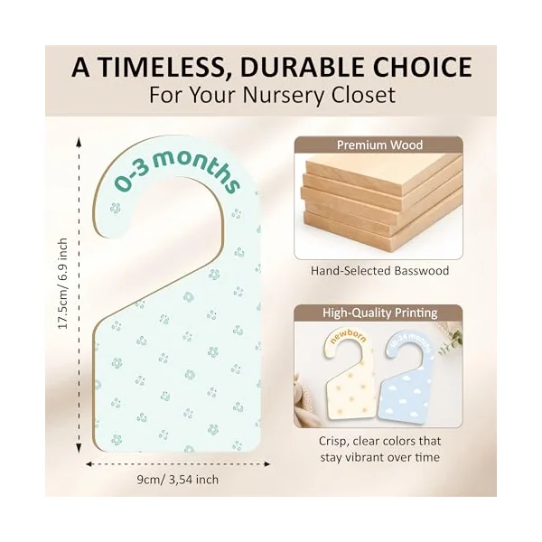 7 PCS Boho Closet Dividers for Baby Clothes, Double-Sided Pastel Nursery Wardrobe Organizer with Size Labels for Newborn to 24 Months, Neutral Baby Room Decor Accessories