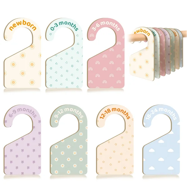 7 PCS Boho Closet Dividers for Baby Clothes, Double-Sided Pastel Nursery Wardrobe Organizer with Size Labels for Newborn to 24 Months, Neutral Baby Room Decor Accessories