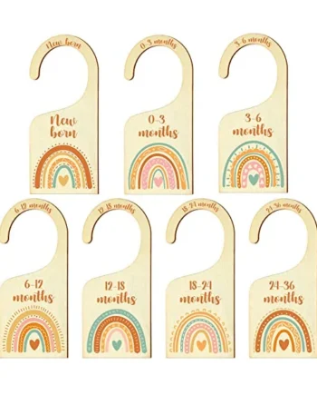 7 Pieces Rainbow Baby Closet Dividers Boho Nursery Closet Organizer Wooden Newborn Wardrobe Divider Kids Clothes Divider to Arrange Clothes with Separator By Size or Age for Baby Shower 0 - 24 Months