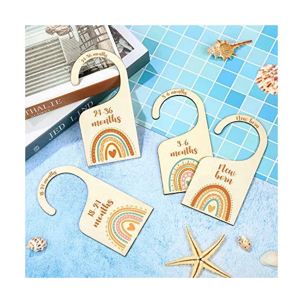 7 Pieces Rainbow Baby Closet Dividers Boho Nursery Closet Organizer Wooden Newborn Wardrobe Divider Kids Clothes Divider to Arrange Clothes with Separator By Size or Age for Baby Shower 0 - 24 Months