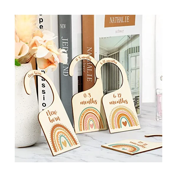 7 Pieces Rainbow Baby Closet Dividers Boho Nursery Closet Organizer Wooden Newborn Wardrobe Divider Kids Clothes Divider to Arrange Clothes with Separator By Size or Age for Baby Shower 0 - 24 Months