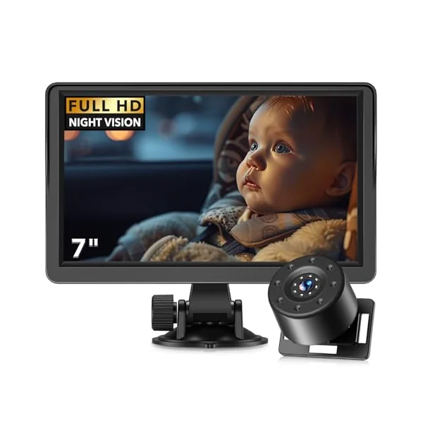 7in Baby Car Camera, 1080p IR Night Vision Baby Car Mirror with 178° Wide Angle - HD IPS Display Rear Facing Monitor, Safe Driving for New Parents, Infants, Kids & Toddlers
