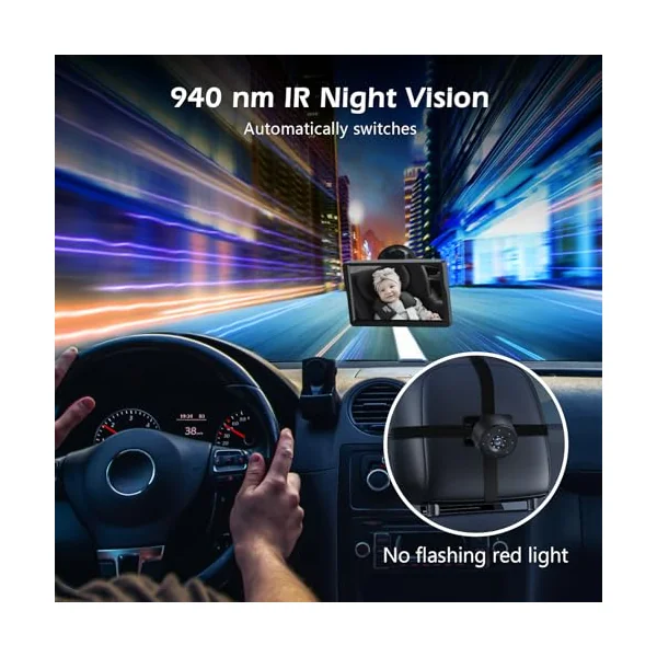 7in Baby Car Camera, 1080p IR Night Vision Baby Car Mirror with 178° Wide Angle - HD IPS Display Rear Facing Monitor, Safe Driving for New Parents, Infants, Kids & Toddlers