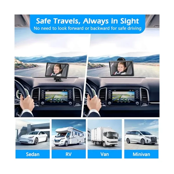 7in Baby Car Camera, 1080p IR Night Vision Baby Car Mirror with 178° Wide Angle - HD IPS Display Rear Facing Monitor, Safe Driving for New Parents, Infants, Kids & Toddlers