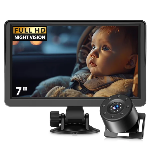 7in Baby Car Camera, 1080p IR Night Vision Baby Car Mirror with 178° Wide Angle - HD IPS Display Rear Facing Monitor, Safe Driving for New Parents, Infants, Kids & Toddlers