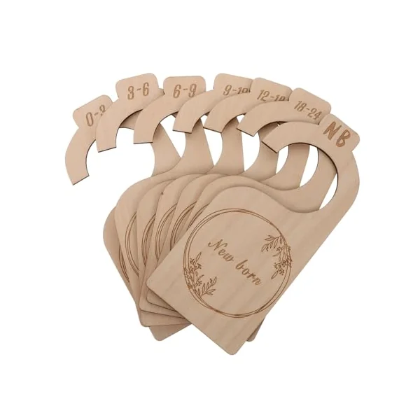 7pcs Baby Closet Dividers for Nursery Wardrobe, Basswood Infant Clothes Organizers with Smooth Surface, Khaki Wooden Hangers to Separate Clothes for Different Periods, Gift