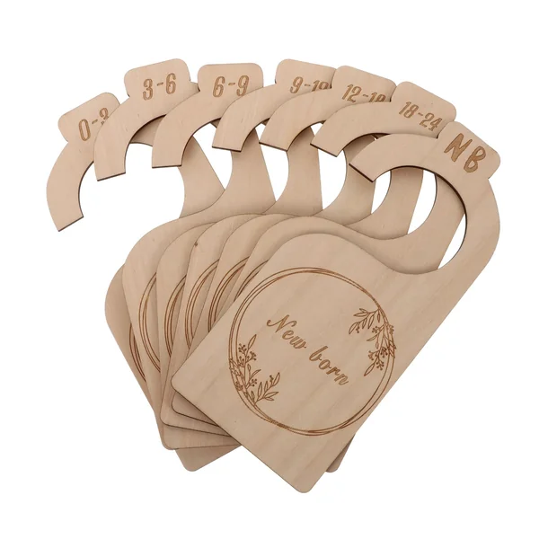 7pcs Baby Closet Dividers for Nursery Wardrobe, Basswood Infant Clothes Organizers with Smooth Surface, Khaki Wooden Hangers to Separate Clothes for Different Periods, Gift