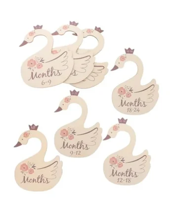 7pcs Swan-shaped Baby Closet Dividers Wood Organizer | Khaki Finish, Decorative Wardrobe Labels, Child's Room Storage, for Parents and Children