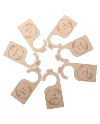 7pcs Wood Baby Closet Divider Hangers Basswood Khaki for Baby Clothes | Nursery Hanger Use, Separates Period-based Outfits, Gentle Edges for Hands and Fabric, Gift for Mothers and Parents
