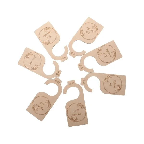 7pcs Wood Baby Closet Divider Hangers Basswood Khaki for Baby Clothes | Nursery Hanger Use, Separates Period-based Outfits, Gentle Edges for Hands and Fabric, Gift for Mothers and Parents