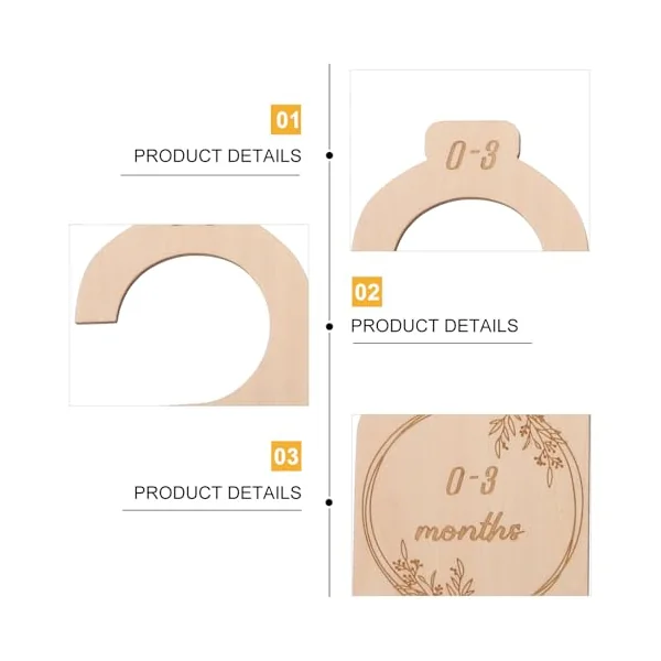 7pcs Wood Baby Closet Divider Hangers Basswood Khaki for Baby Clothes | Nursery Hanger Use, Separates Period-based Outfits, Gentle Edges for Hands and Fabric, Gift for Mothers and Parents