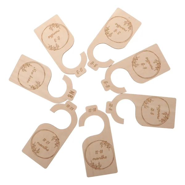 7pcs Wood Baby Closet Divider Hangers Basswood Khaki for Baby Clothes | Nursery Hanger Use, Separates Period-based Outfits, Gentle Edges for Hands and Fabric, Gift for Mothers and Parents