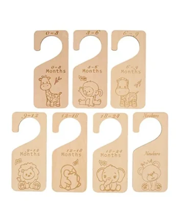 7Pcs Wooden Baby Closet Dividers，Baby Closet Size Divider，Double-Sided Baby Clothing Dividers from Newborn to 24 Month，Nursery Infant Wardrobe Divider Gift，Newborn Baby Shower(Cartoon)
