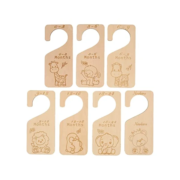7Pcs Wooden Baby Closet Dividers,Baby Closet Size Divider,Double-Sided Baby Clothing Dividers from Newborn to 24 Month,Nursery Infant Wardrobe Divider Gift,Newborn Baby Shower(Cartoon)