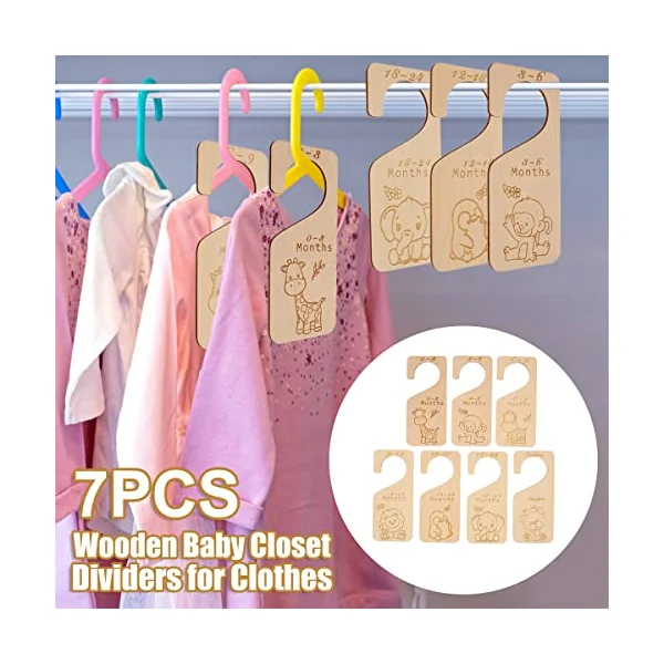 7Pcs Wooden Baby Closet Dividers,Baby Closet Size Divider,Double-Sided Baby Clothing Dividers from Newborn to 24 Month,Nursery Infant Wardrobe Divider Gift,Newborn Baby Shower(Cartoon)