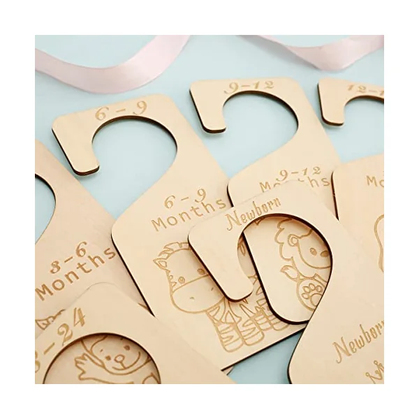 7Pcs Wooden Baby Closet Dividers,Baby Closet Size Divider,Double-Sided Baby Clothing Dividers from Newborn to 24 Month,Nursery Infant Wardrobe Divider Gift,Newborn Baby Shower(Cartoon)