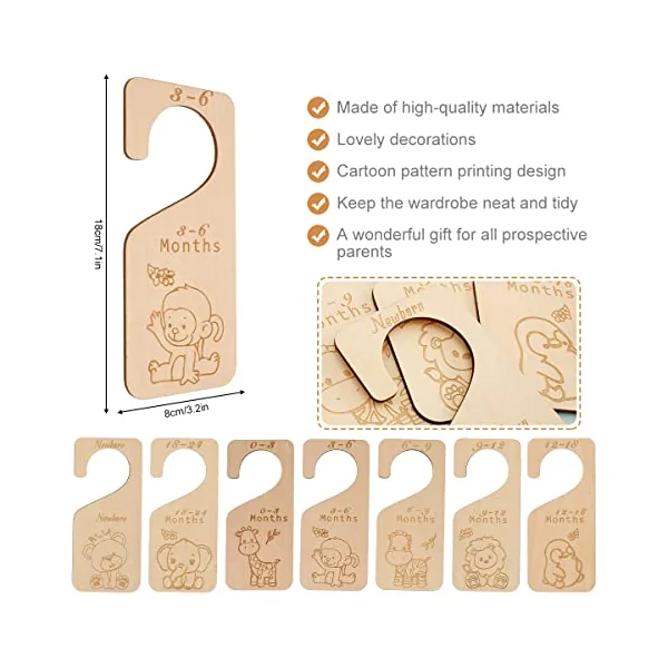 7Pcs Wooden Baby Closet Dividers,Baby Closet Size Divider,Double-Sided Baby Clothing Dividers from Newborn to 24 Month,Nursery Infant Wardrobe Divider Gift,Newborn Baby Shower(Cartoon)