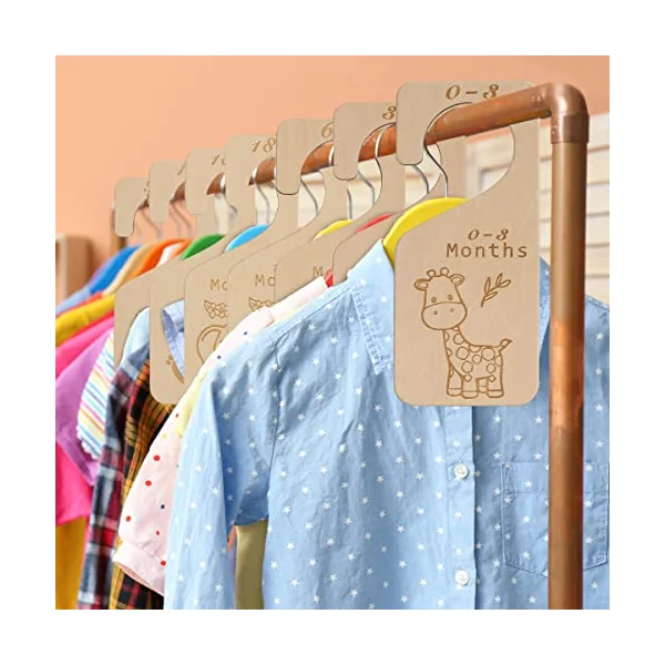 7Pcs Wooden Baby Closet Dividers,Baby Closet Size Divider,Double-Sided Baby Clothing Dividers from Newborn to 24 Month,Nursery Infant Wardrobe Divider Gift,Newborn Baby Shower(Cartoon)